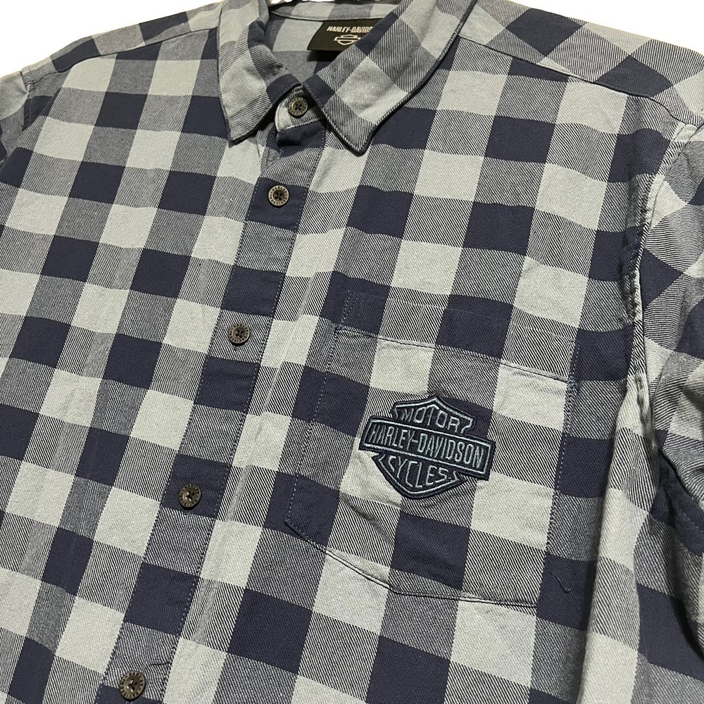 Harley-Davidson Button Up Shirt Size  2XL Blue Flannel Biker Rider HD